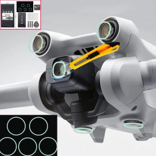 Clear glass protective film for drone sensor and lens, shown as circular covers
