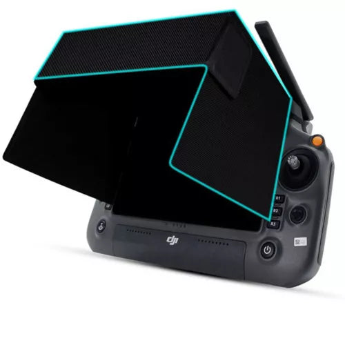 Black lens hood cover accessory with teal trim for drone controller