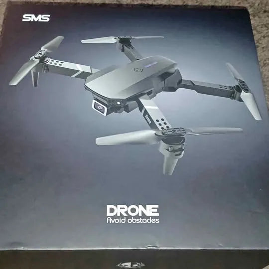 Drone camera box with gray quadcopter drone illustration