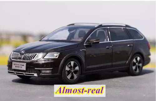 Skoda Octavia diecast model car, black station wagon, front three-quarter view