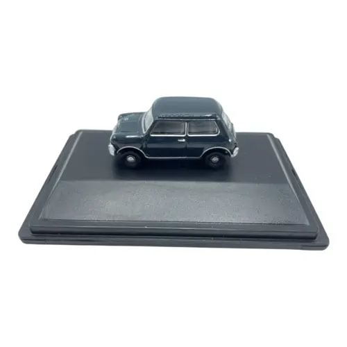 Dark blue grey diecast military car model on black base, 1:76