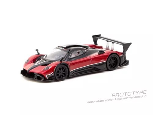 Tarmac Works 1/64 Pagani Zonda R Rosso Dubai diecast race car, red and black with rear wing