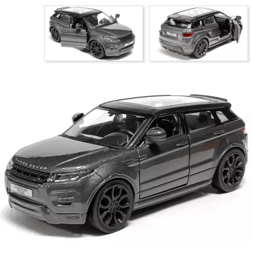 Dark gray diecast SUV model car with detailed front grille and headlights