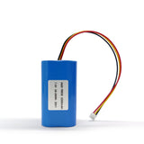 Lithium ion battery pack with blue casing, label, and red/black balance wires