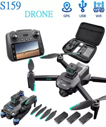 4K camera drone with screen remote, extra batteries, propellers