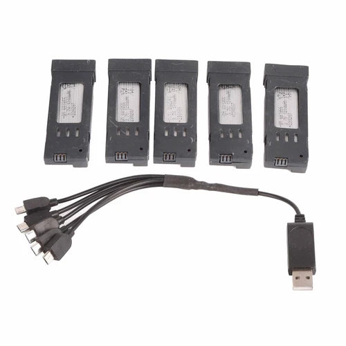 Drone battery and 5-in-1 charger set with five battery packs and USB cable