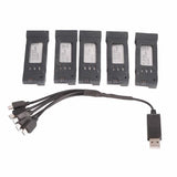Drone battery and 5-in-1 charger set with five battery packs and USB cable
