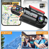 Dual dash cam with WiFi GPS, black body and red accent, 32G memory card slot