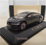 Black TIME 1:43 alloy diecast concept coupe model car with purple wheels on base