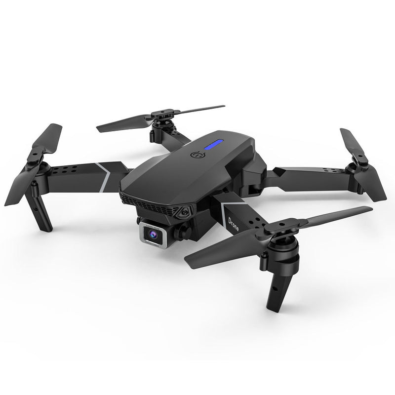 Black FPV drone with camera and four propellers