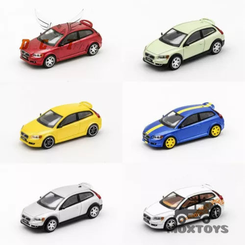 1:64 diecast model car toy set: red, green, yellow, blue, and white