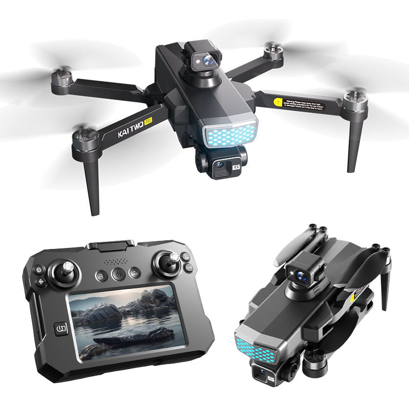 Quadcopter drone with 3-axis gimbal and handheld remote controller with screen