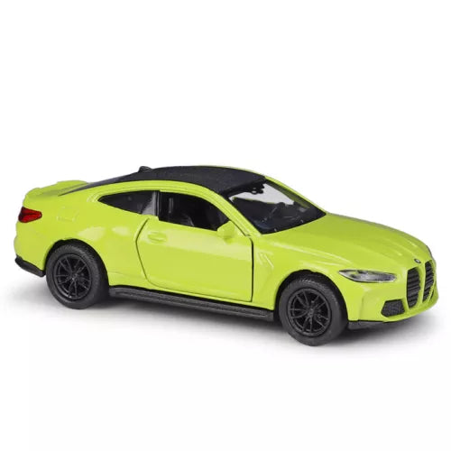Welly 1:36 scale BMW M4 pullback diecast model car, lime green with black wheels