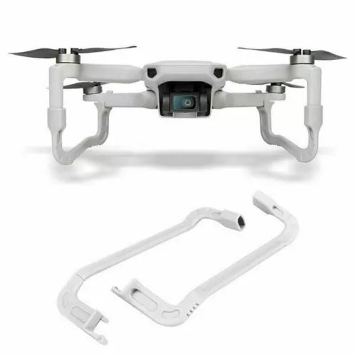Drone landing gear extender kit with white metal arms and mounting bracket for mini drone