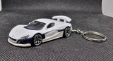 Diecast Rimac Nevera toy car keychain with white car and metal key ring