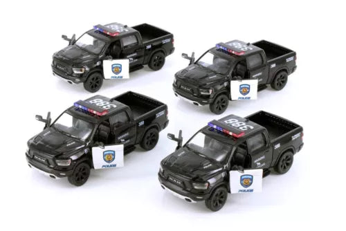 Police pickup diecast car set, black pickup truck models with decals