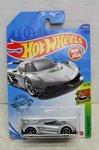 Silver Hot Wheels die-cast sports car in blister package, 3/10