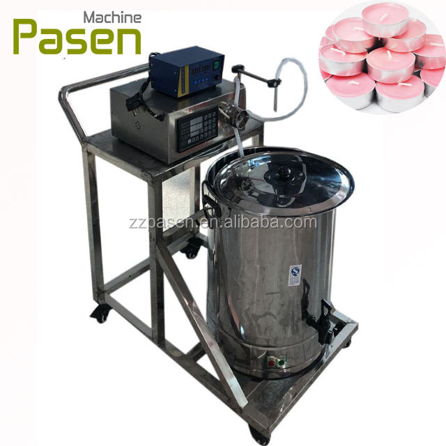 Semi-automatic wax candle filling machine with control unit and heated filling tank