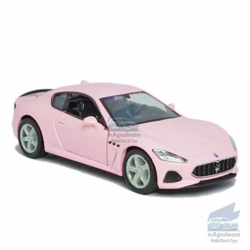 Pink Maserati Gran Turismo 1:36 diecast model car toy, front three-quarter view