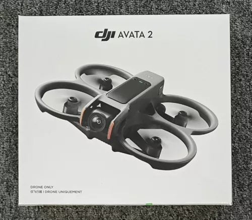 DJI Avata 2 FPV drone, dark gray quadcopter with four propellers