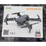 Retail box showing quadcopter drone with camera and remote controller with display