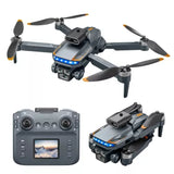 RC quadcopter drone with dual cameras, blue LED lights, and remote controller