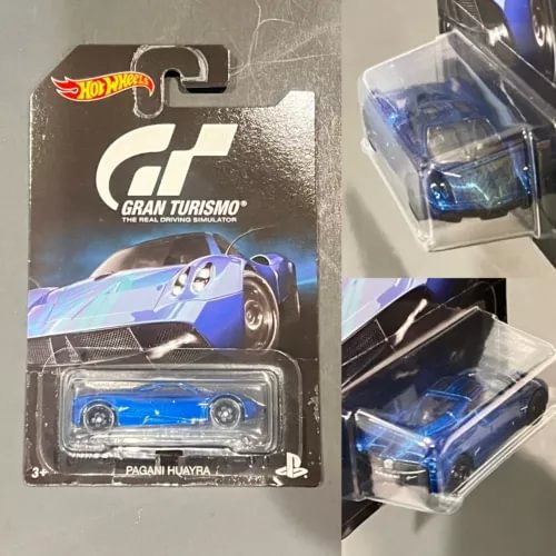 Blue Pagani Huayra 1/64 die-cast car in blister pack