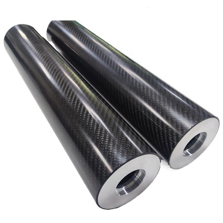 Carbon fiber tubing pole with circular end holes, dark braided finish