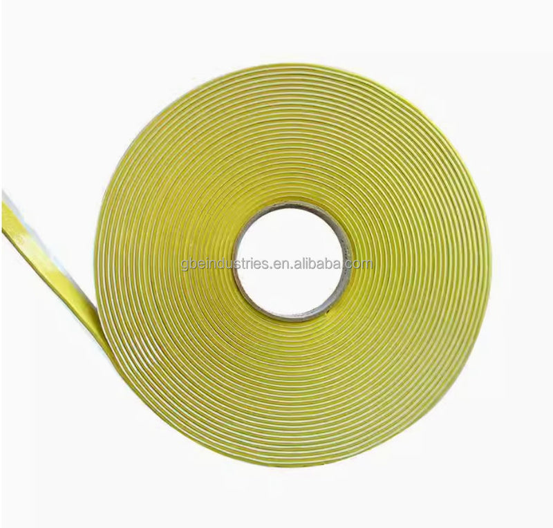 Yellow anti-collision sealing tape roll, 12mm wide, 3mm thick, with center hole