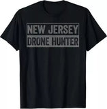 Black unisex T-shirt with New Jersey Drone Hunter graphic on front