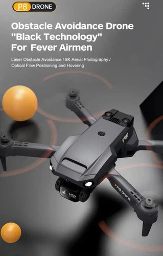 Gray quadcopter drone with built-in camera and front landing light, four propellers