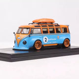 1:64 Flame Gulf VW T1 Van Camper Kombi Sports Model Diecast Metal Car Toy