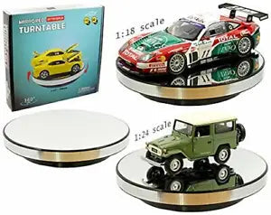 Motorized mirrored rotary display stand with diecast vehicle models