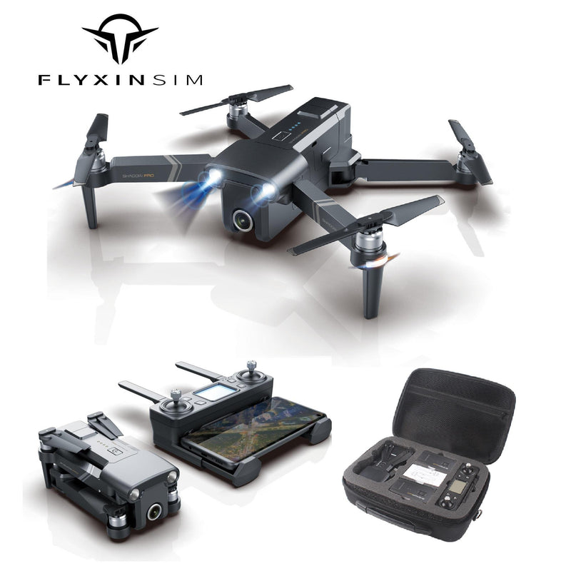 FLYXINSIM professional drone with camera, remote controller screen, and protective carrying case