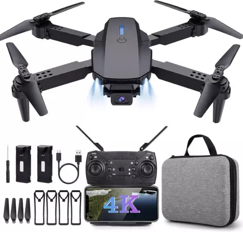 Mini quadcopter drone with 4K WiFi camera, controller and gray carrying case