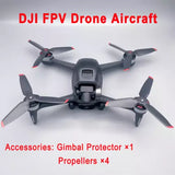 DJI FPV drone aircraft with four propellers and front camera, light gray body