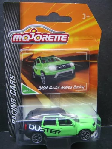 Green Dacia Duster Andros racing die-cast car in blister package