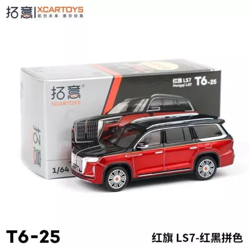 1/64 XCarToys diecast model SUV with black hood and red body, front three-quarter