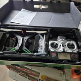 Drone transmitter with screen in open black carrying case