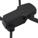 Foldable black drone body with battery module and propellers