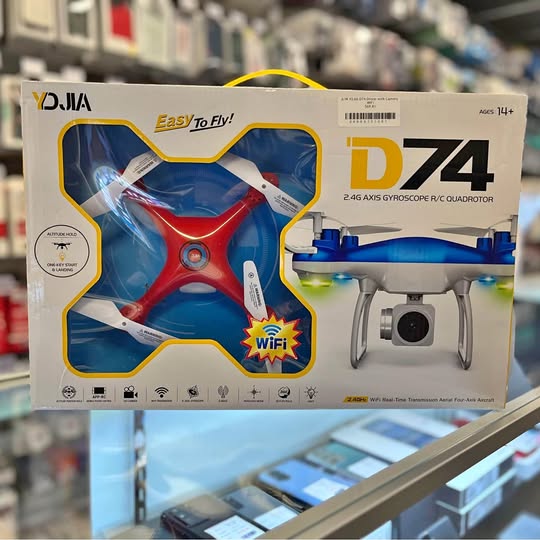 YDJIA D74 drone with camera, blue and white, WiFi on retail box