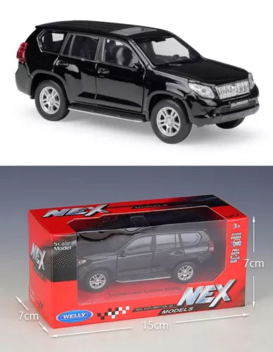 Diecast toy SUV model, black, with WELLY MEX red display box
