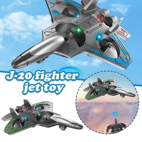RC foam remote control jet airplane drone, gray with blue accents