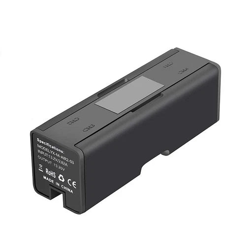 4-in-1 drone battery charging hub, black housing with connector ports and status panel