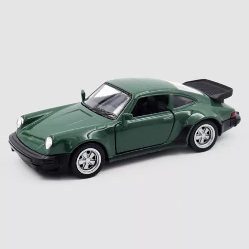 1:36 green diecast model car toy, classic two-door coupe with black rear spoiler