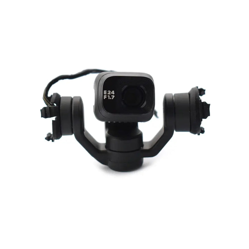 Drone gimbal camera module with lens and cable, black and gray