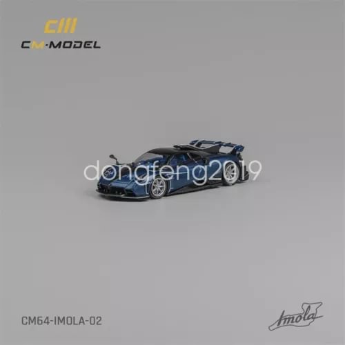1:64 scale blue Pagani Imola diecast model car, black accents, detailed wheels