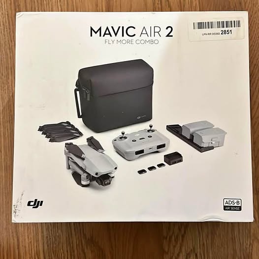 DJI Mavic Air 2 Fly More Combo drone kit box with drone, controller, and case