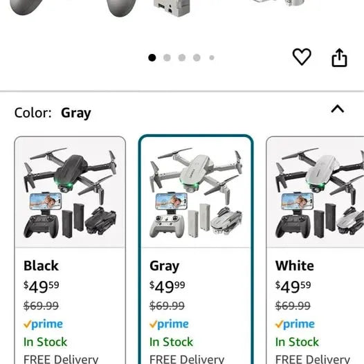 Gray RC quadcopter drone with remote, batteries, and camera module