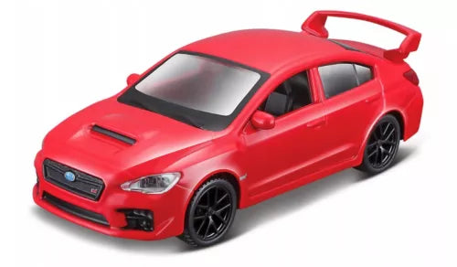 Maisto red Subaru WRX diecast model car, 1:36 scale, front 3/4 view
